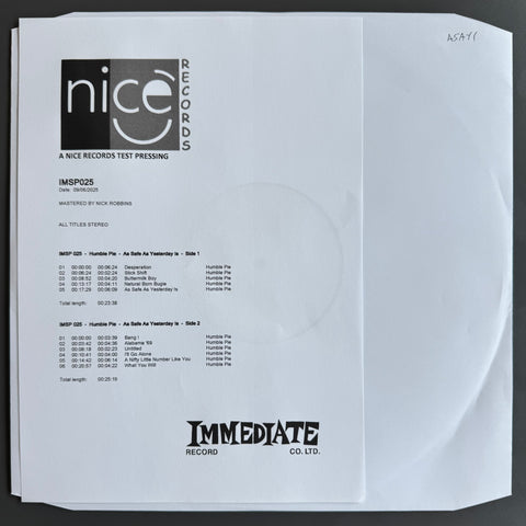 As Safe As Yesterday Is - Vinyl Test Pressing (Limited to 20)